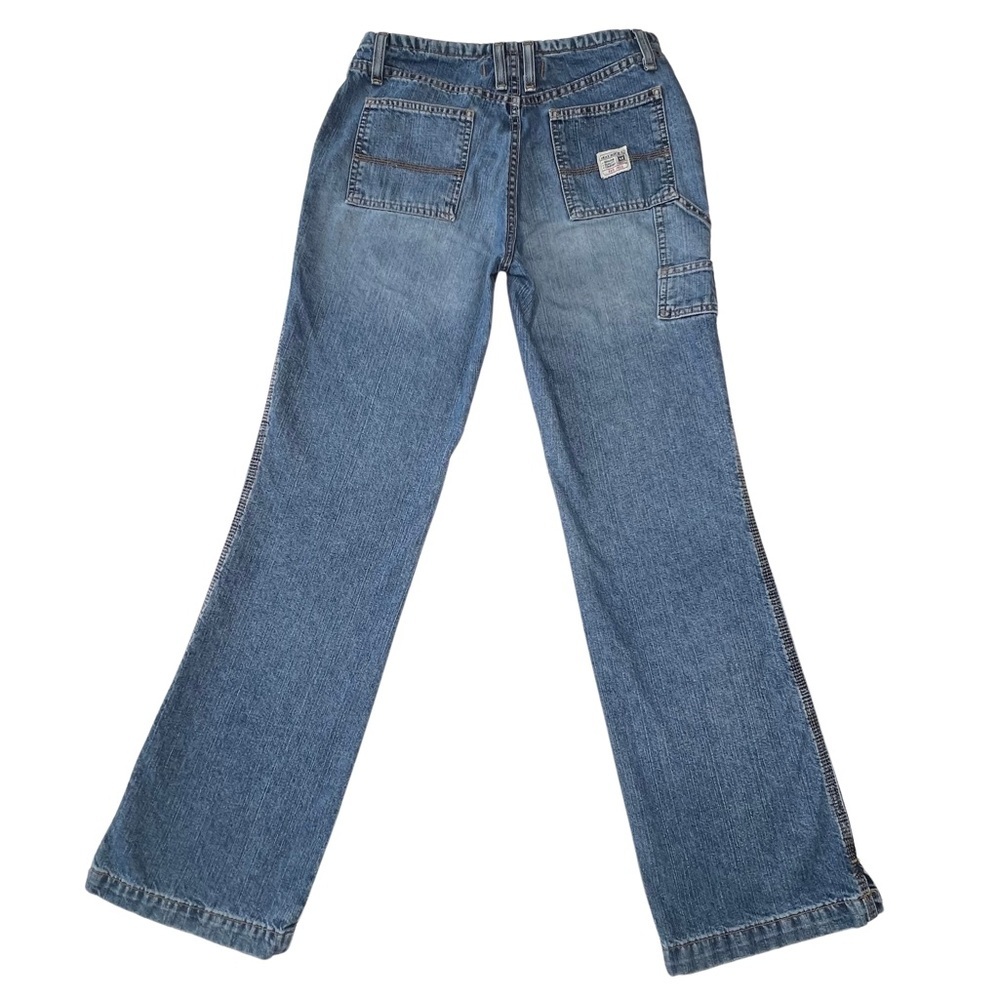 Maurices Straight Jeans Carpenter Mid Rise Utility Distressed Denim Blue 3/4 - Picture 3 of 17